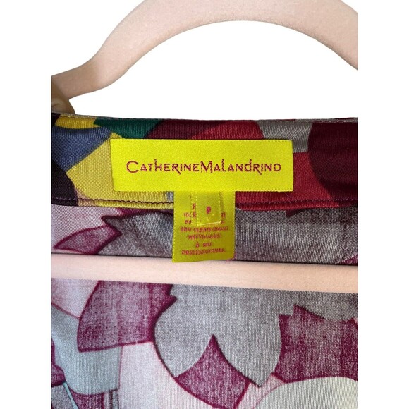 CATHERINE MALANDRINO 100% SILK ABSTRACT PRINT BELL SLEEVE WRAP FRONT BLOUSE‎ P - Picture 6 of 10
